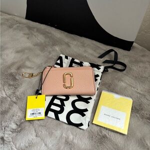 Marc Jacobs Blush Pebbled Leather Compact Wallet with Gold Hardware